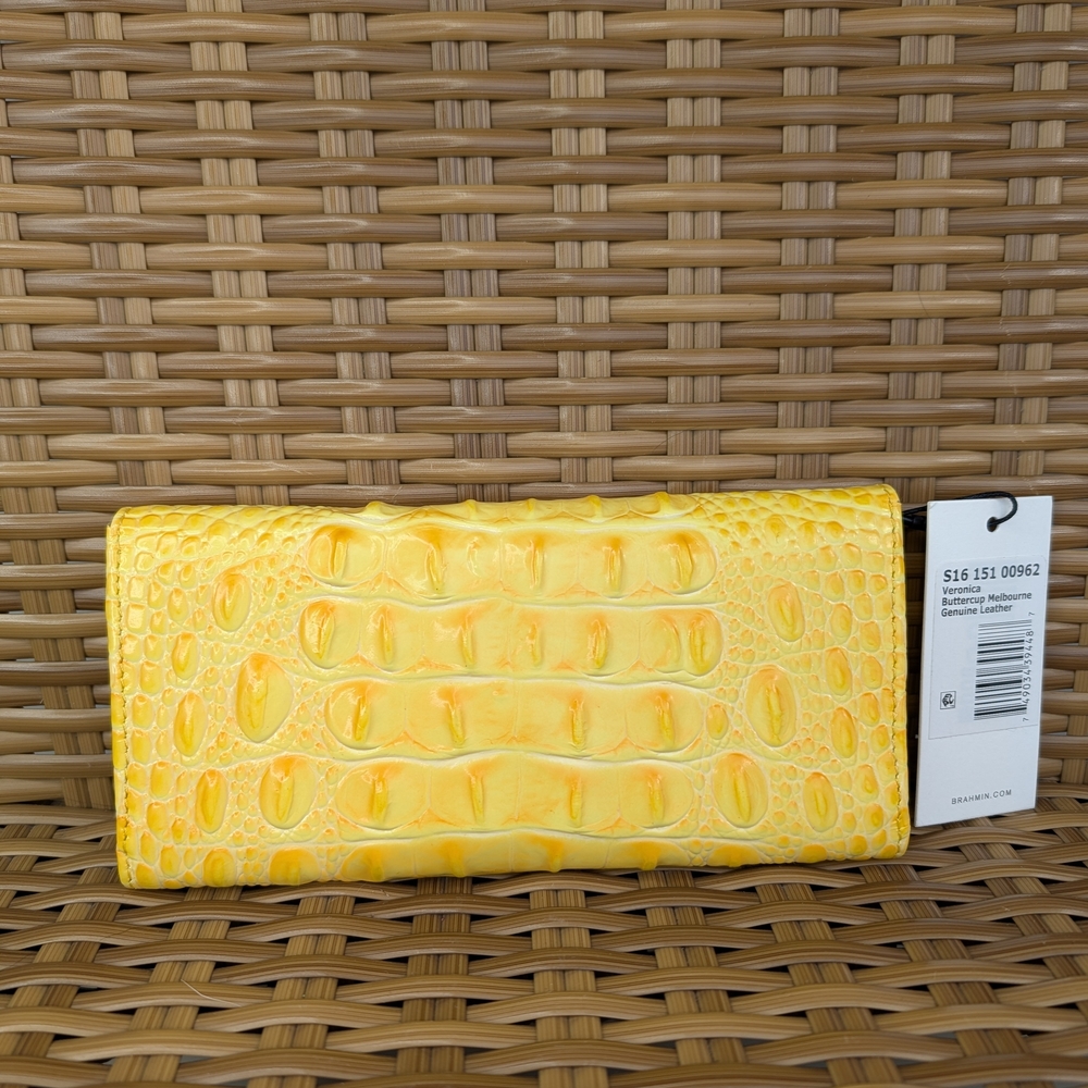 Brahmin Veronica Buttercup Melbourne Yellow Croc Embossed Leather Clutch Wallet - Picture 3 of 16